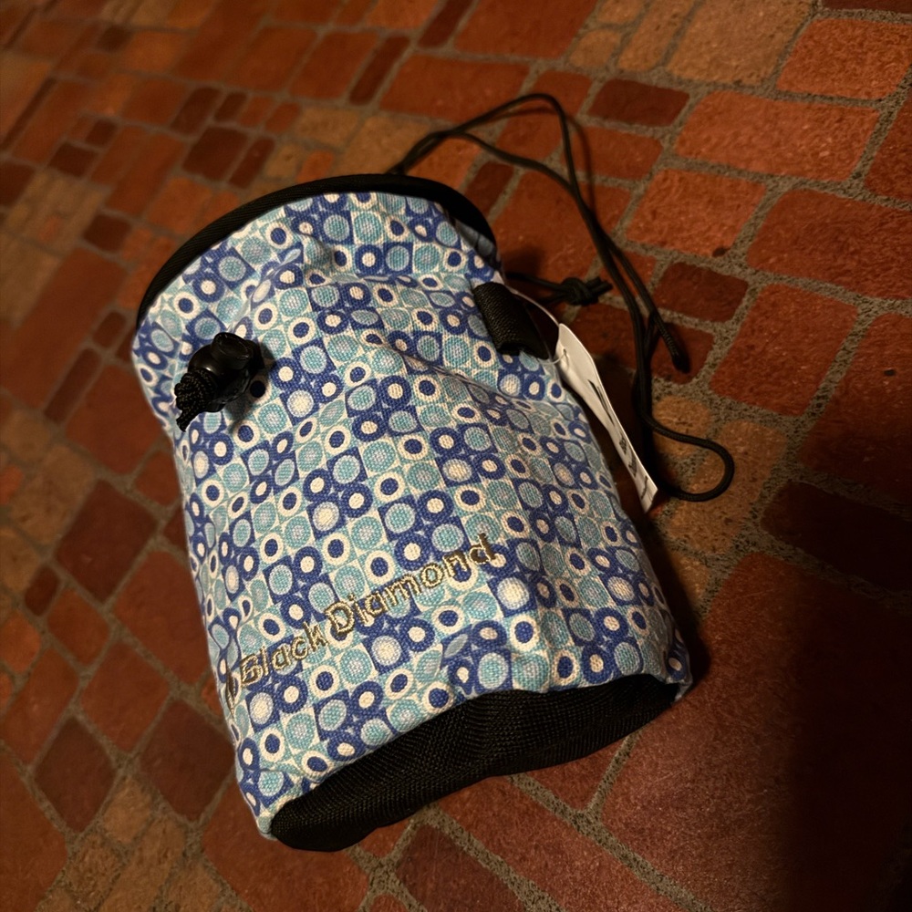 Black Diamond Patterned Chalk Bag with Blue and White Design